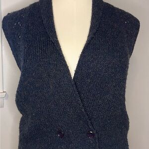 Vintage Women's Black Double-Breasted Sweater Vest wool blend boho vintage retro
